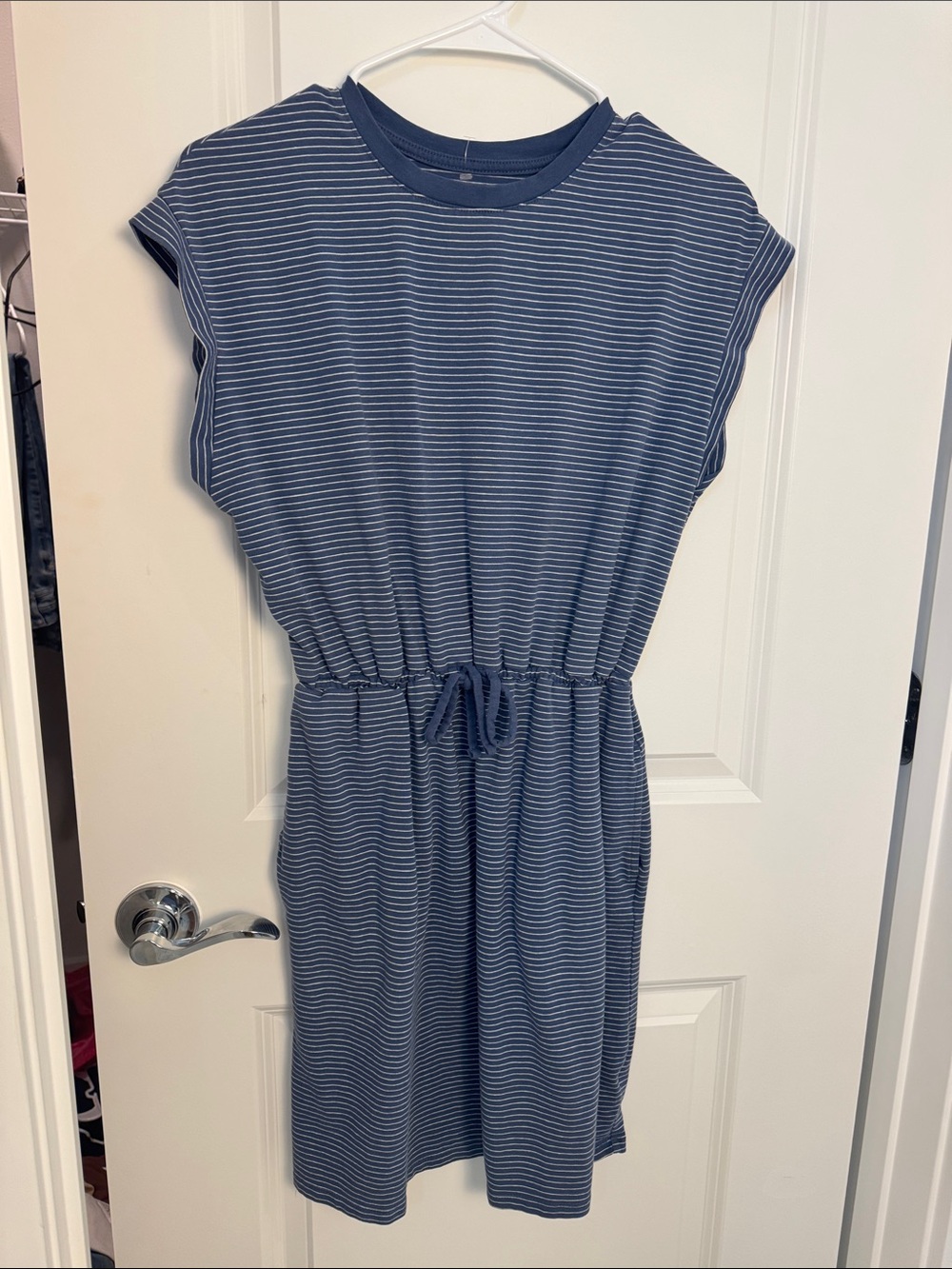 a new day Blue & White Striped Drawstring Midi Dress